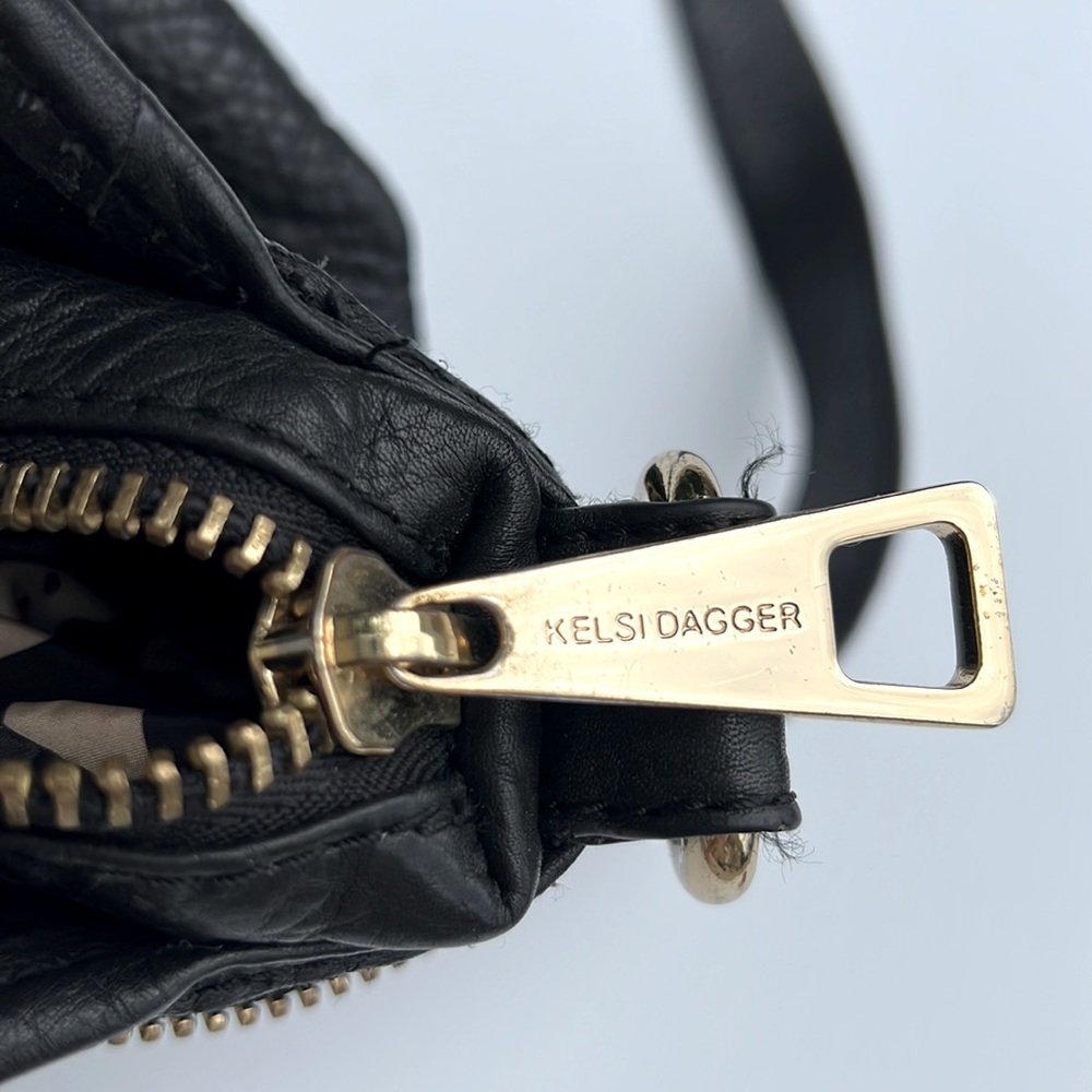 Kelsi Dagger Genuine Leather Black Crossbody Purse with Gold Zippers - Picture 13 of 13